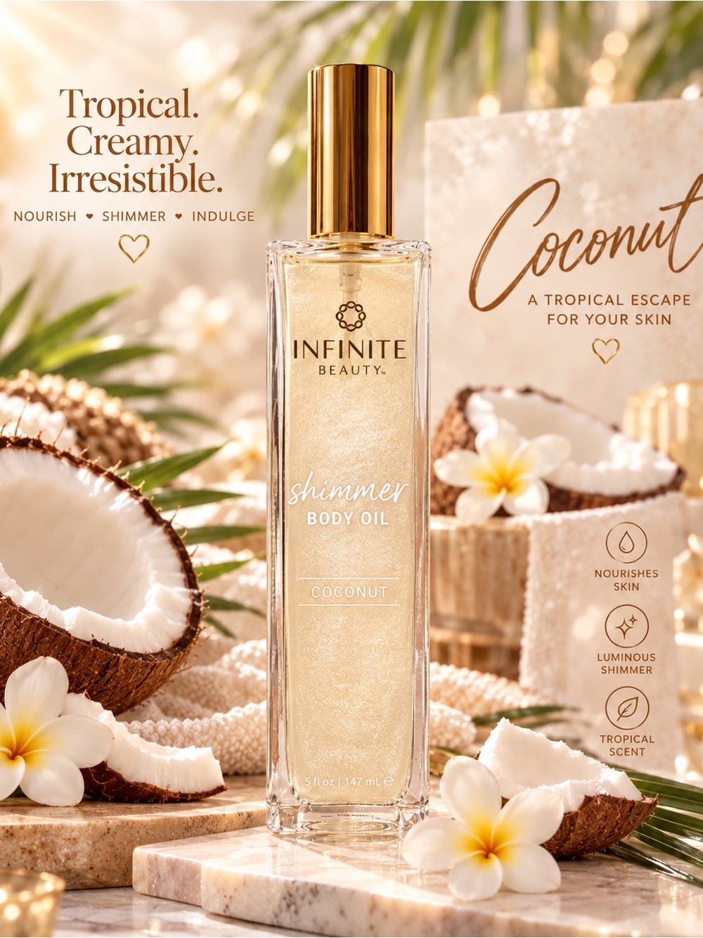 Infinite Beauty Coconut Shimmer Body Oil – 147 mL / 5 fl oz